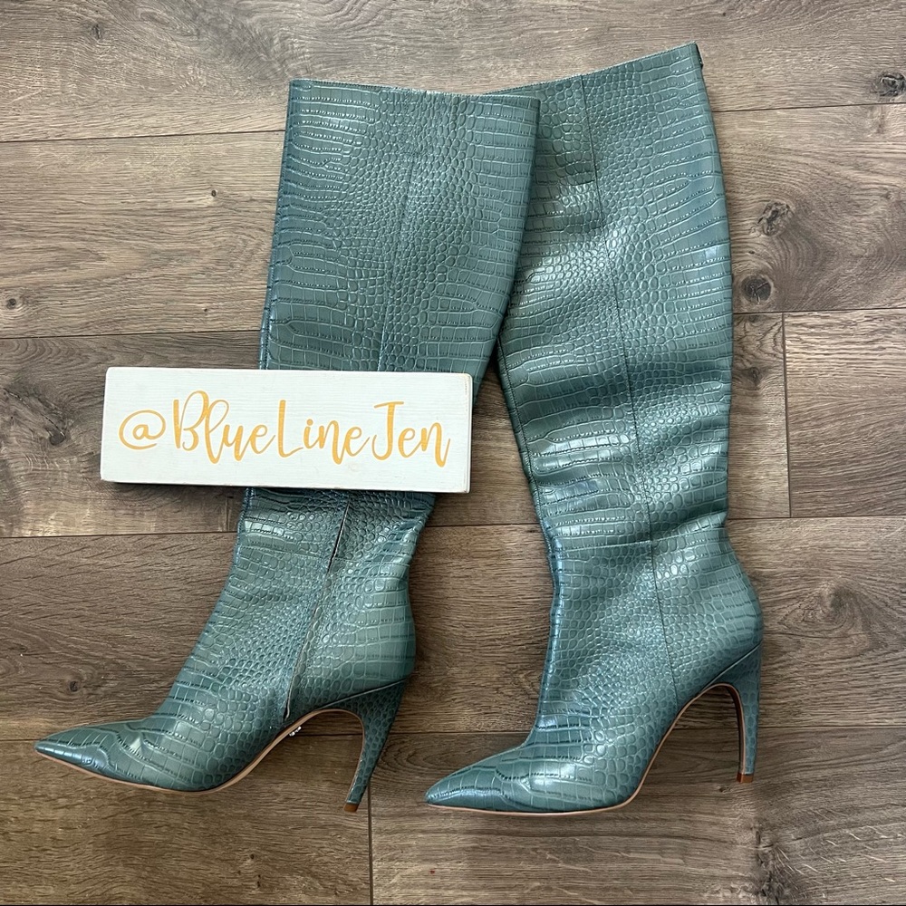 Sam Edelman Fraya Croc Embossed Blue Boots